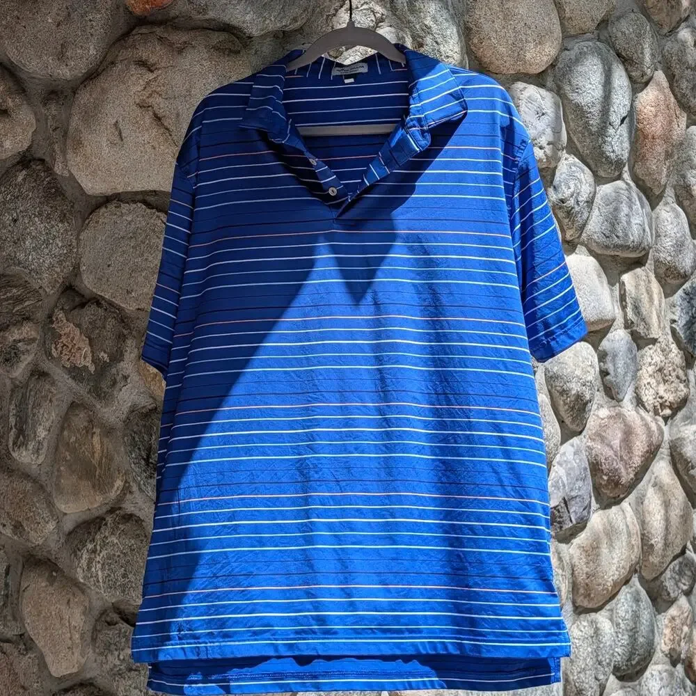 Peter Millar Men's XL Polo Shirt Blue Quiet Luxury Old Money Golfcore Preppy